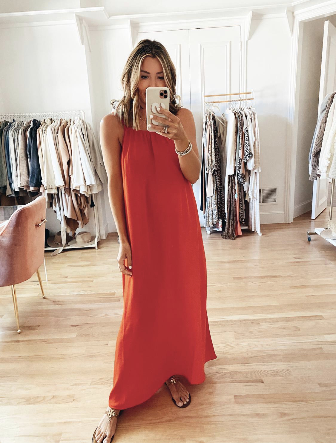 jaime shrayber wearing target red maxi summer dress