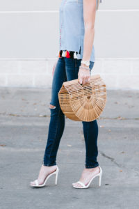 lightweight cotton blouse, denim with distressed knees, jaime shrayber