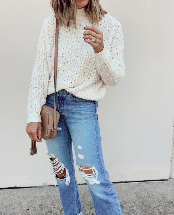 fashion blogger wearing affordable nordstrom mock neck sweater