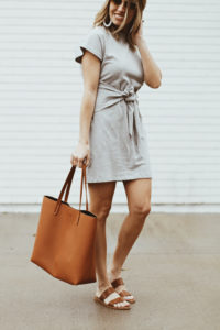 grey dress - t-shirt dress - grey t-shirt dress - grey dress with tie detail - dress with tie detail - knot detail - tie detail