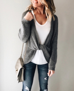 grey sweater - grey top - twist front sweater - sweater with twist detail - long sleeved sweater - ribbed sweater - grey ribbed sweater