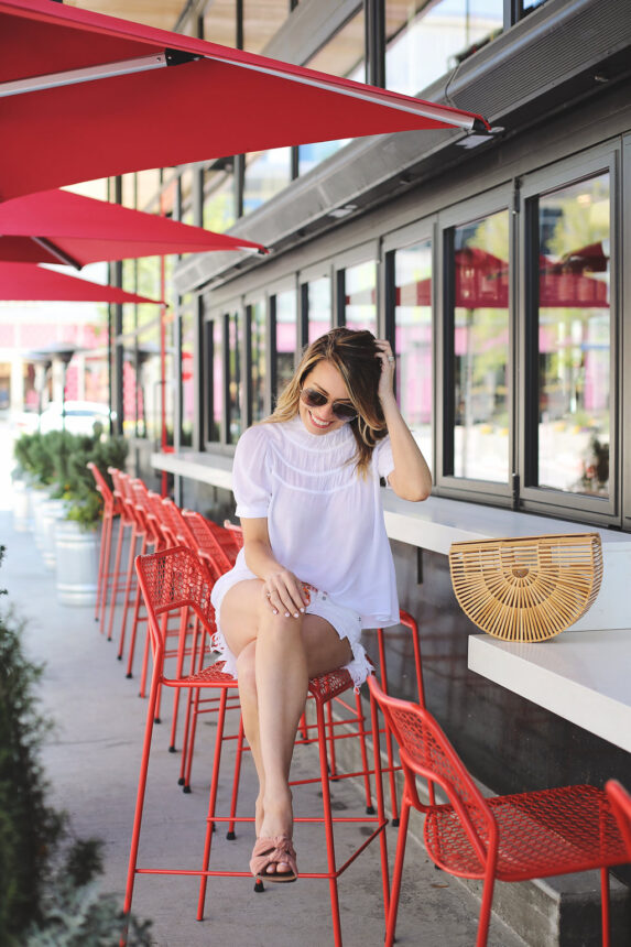 white top - white top for spring - spring top - spring white top - short sleeve top - high neck top