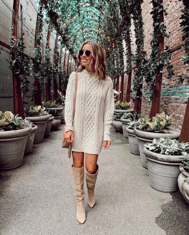 fashion blogger wearing free people on a boat sweater dress