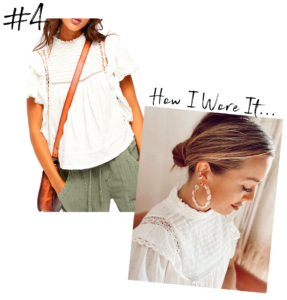 jaime shrayber wearing free people ivory white la femme Victorian style eyelet ruffle top