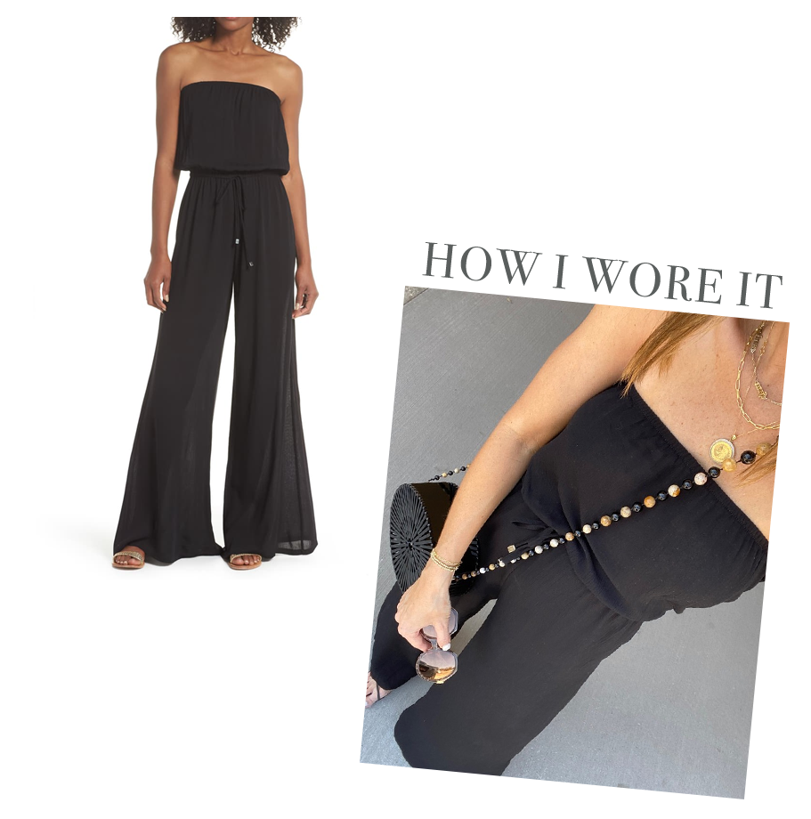 best beach vacation jumpsuit - Nordstrom elan strapless wide leg black cover-up jumpsuit