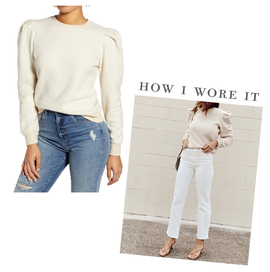 nordstrom bp beige oatmeal puff pleat sleeve sweatshirt