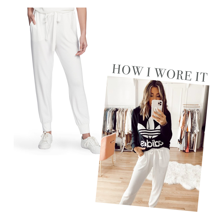 jaime shrayber wearing the cozy knit joggers in white from her 1.state collection