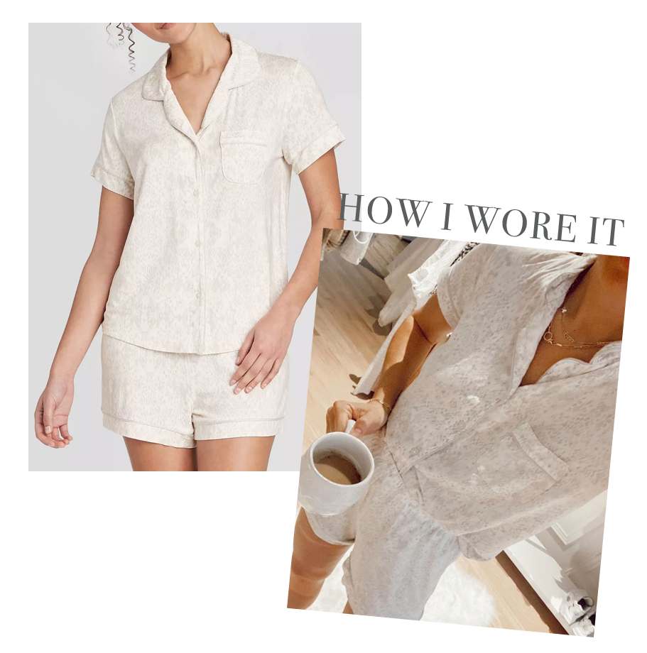 comfortable target fashion - pj loungewear snake print matching short sleeve collar top and shorts set