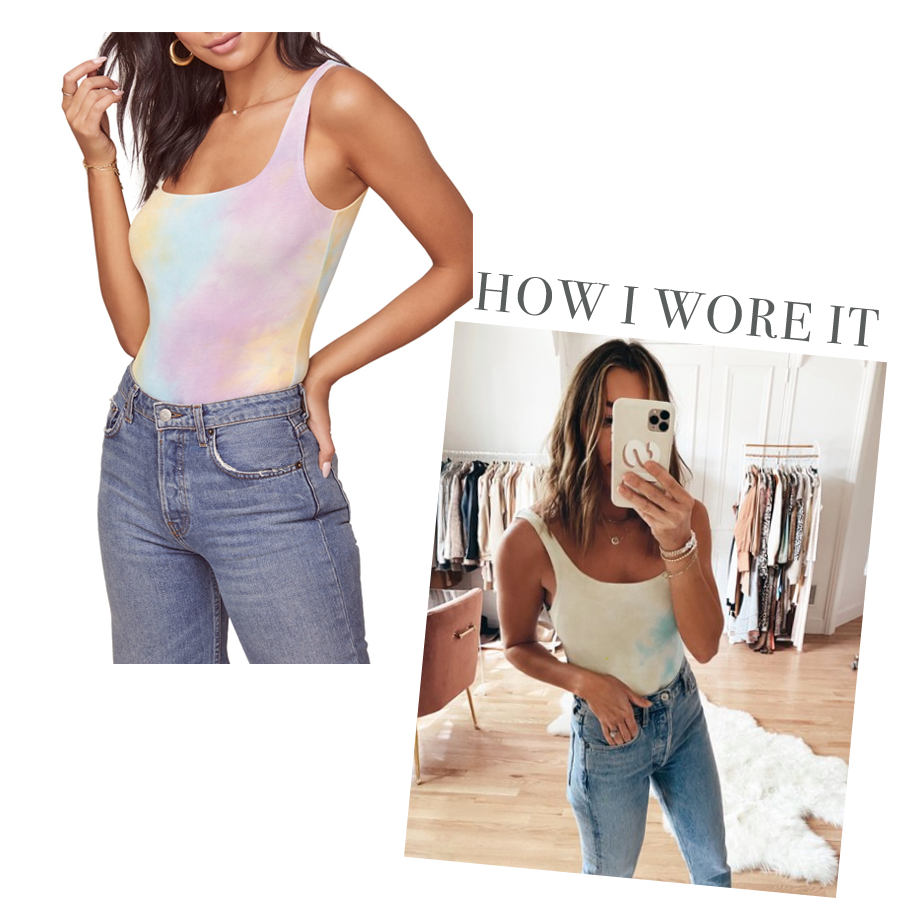 tie dye bodysuit that can be worn with jeans or joggers