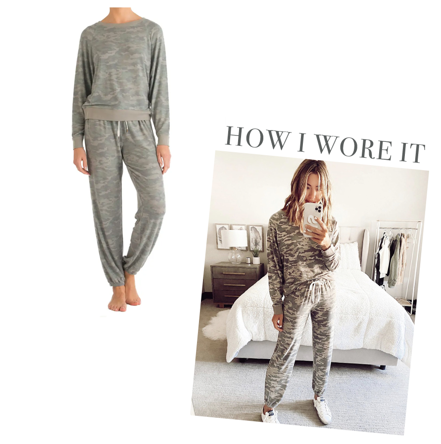 jaime shrayber wearing honeydew camo loungewear set