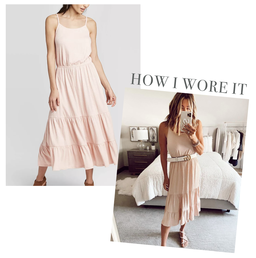 jaime shrayber wearing target pink tiered midi summer dress with gucci belt