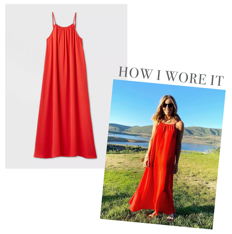 jaime shrayber wearing target red maxi summer dress