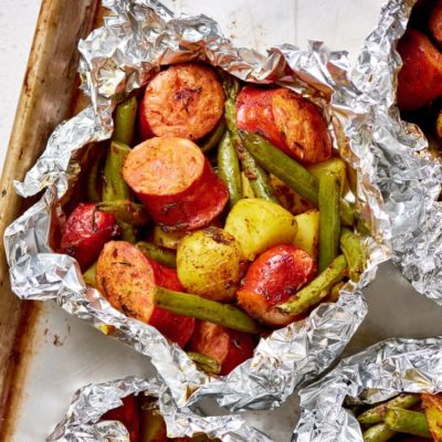 healthy veggie and turkey sausage foil packet meal