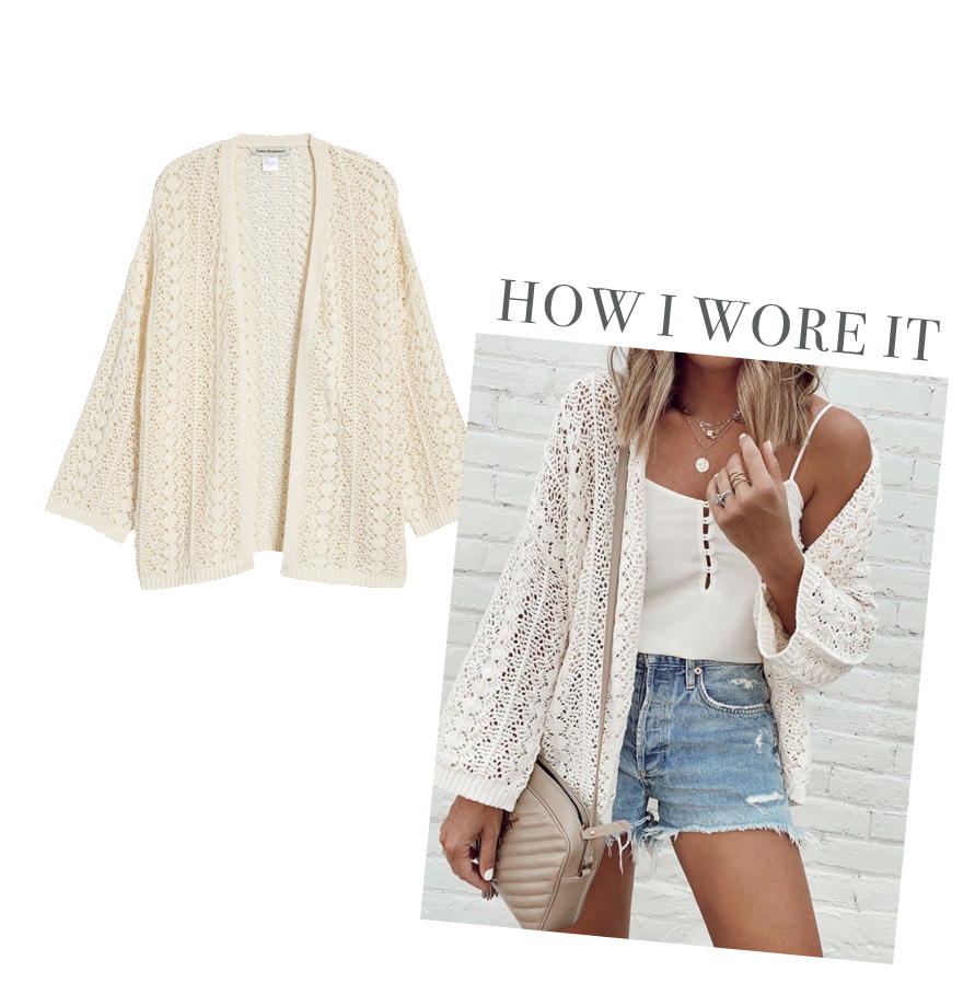 fashion blogger wearing cream open knit summer cardigan