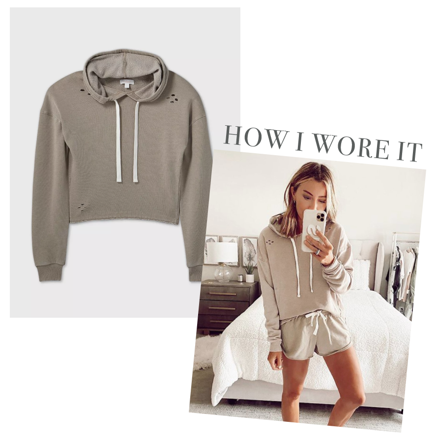 jaime shrayber wearing matching hoodie and shorts loungewear set from target