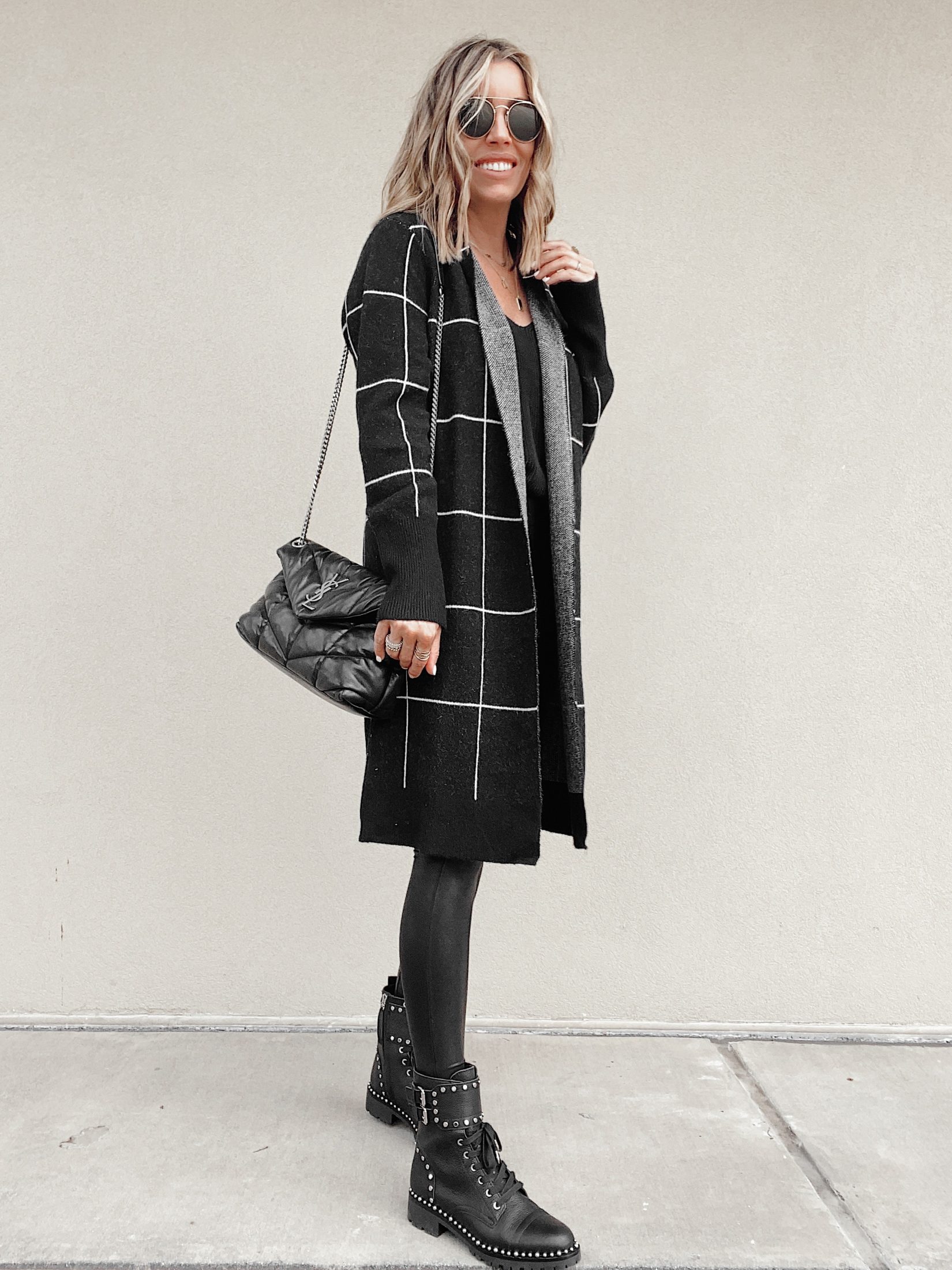 womens fall fashion trend - window pane long cardigan