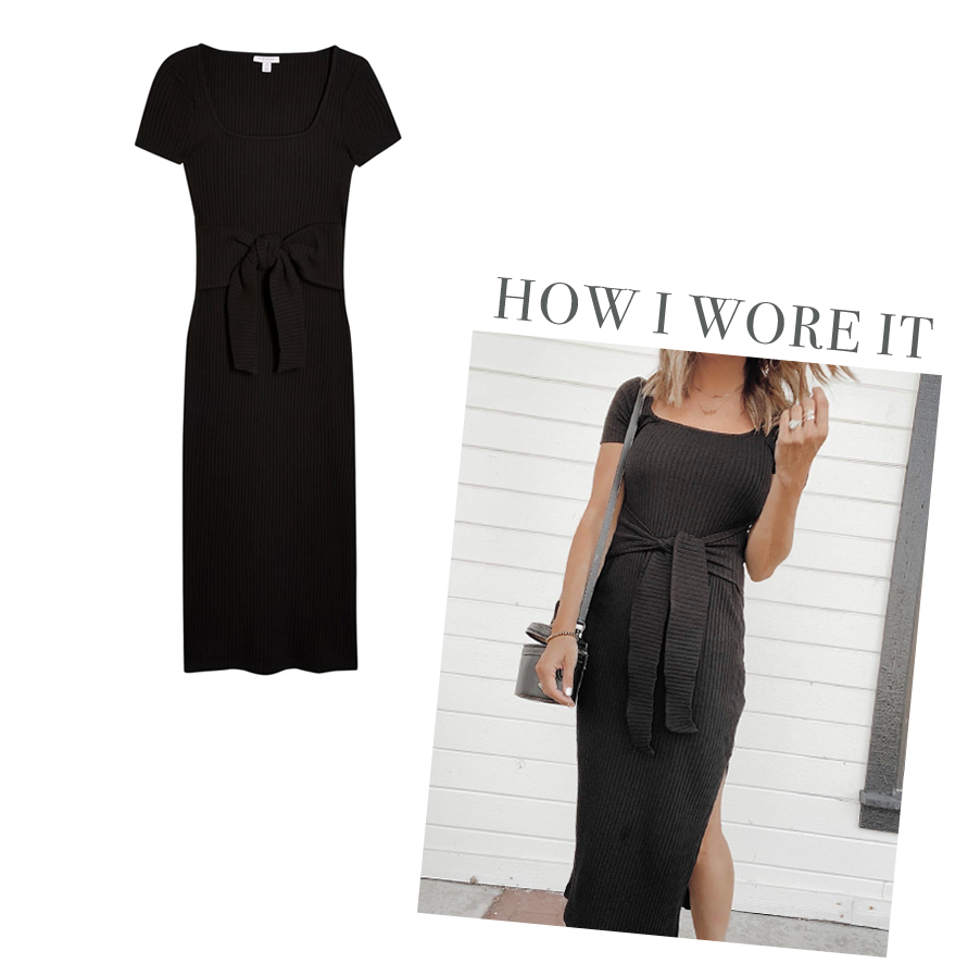 fashion blogger wearing topshop black rib knit tie waist maxi dress