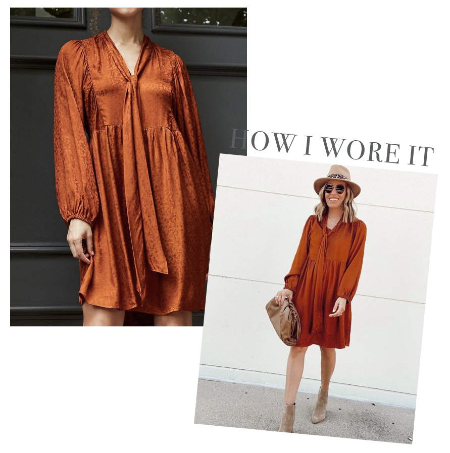 jaime shrayber wearing target fall rust long sleeve babydoll dress