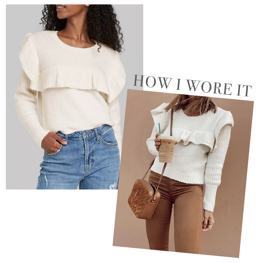 target ivory cream ruffle crewneck sweater