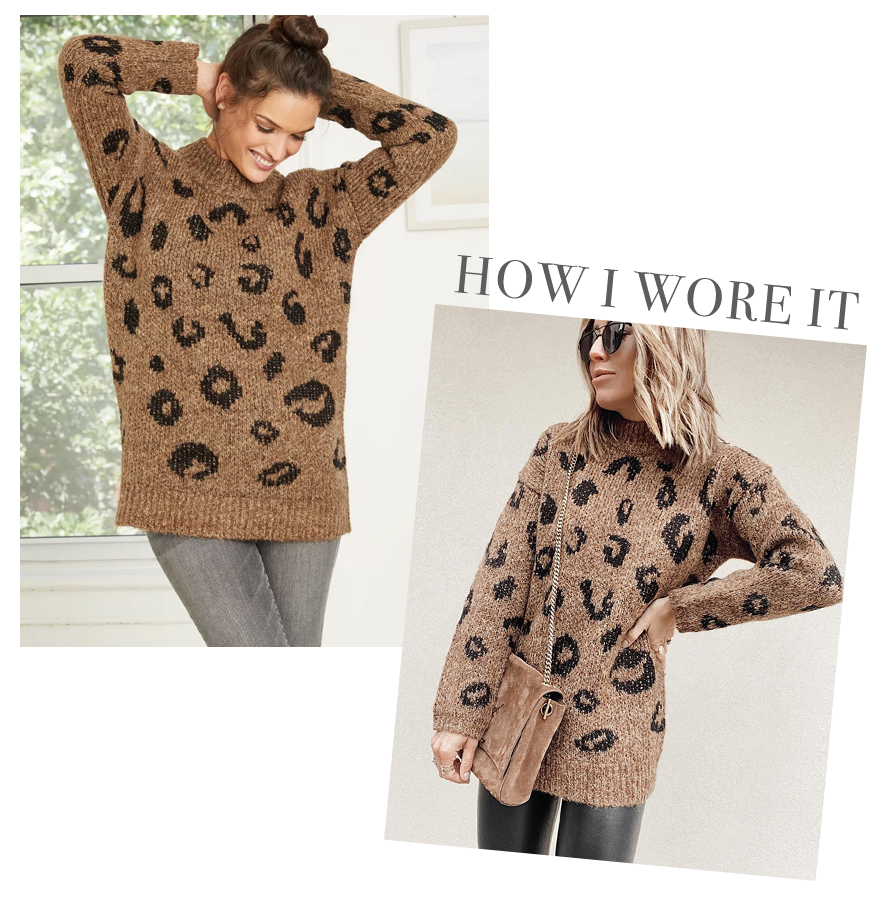 target mock turtleneck brown leopard tunic pullover sweater