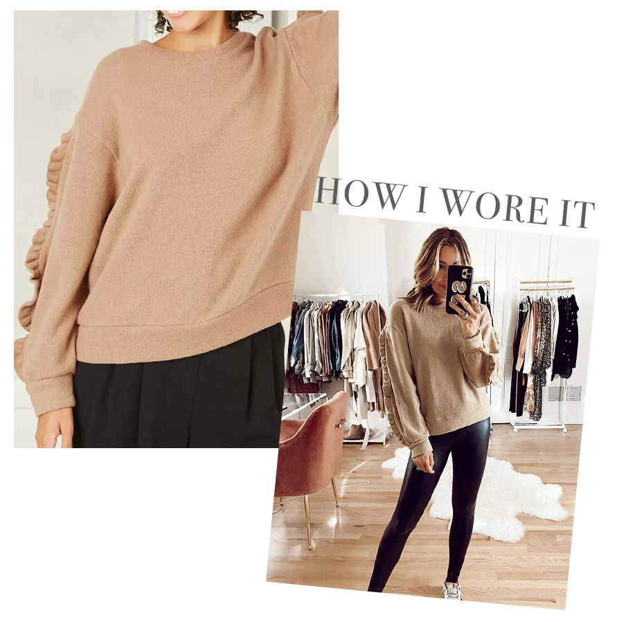 target tan Ruffle Sleeve Sweatshirt 