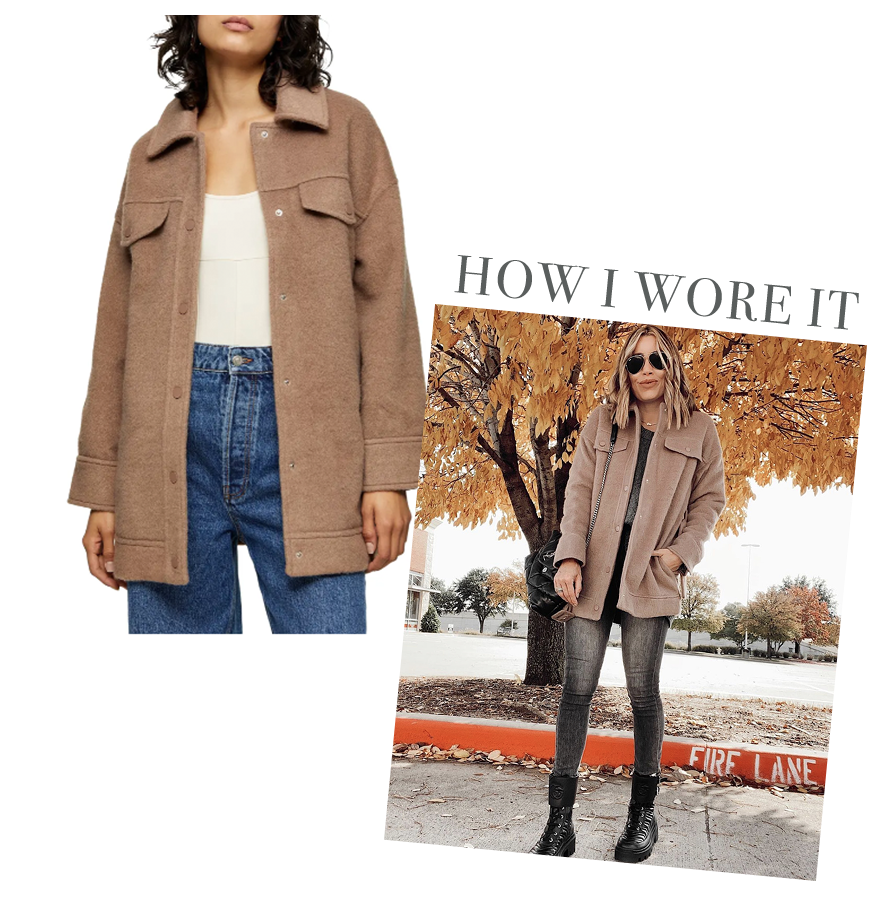 jaime shrayber wearing brown topshop clara shirt jacket