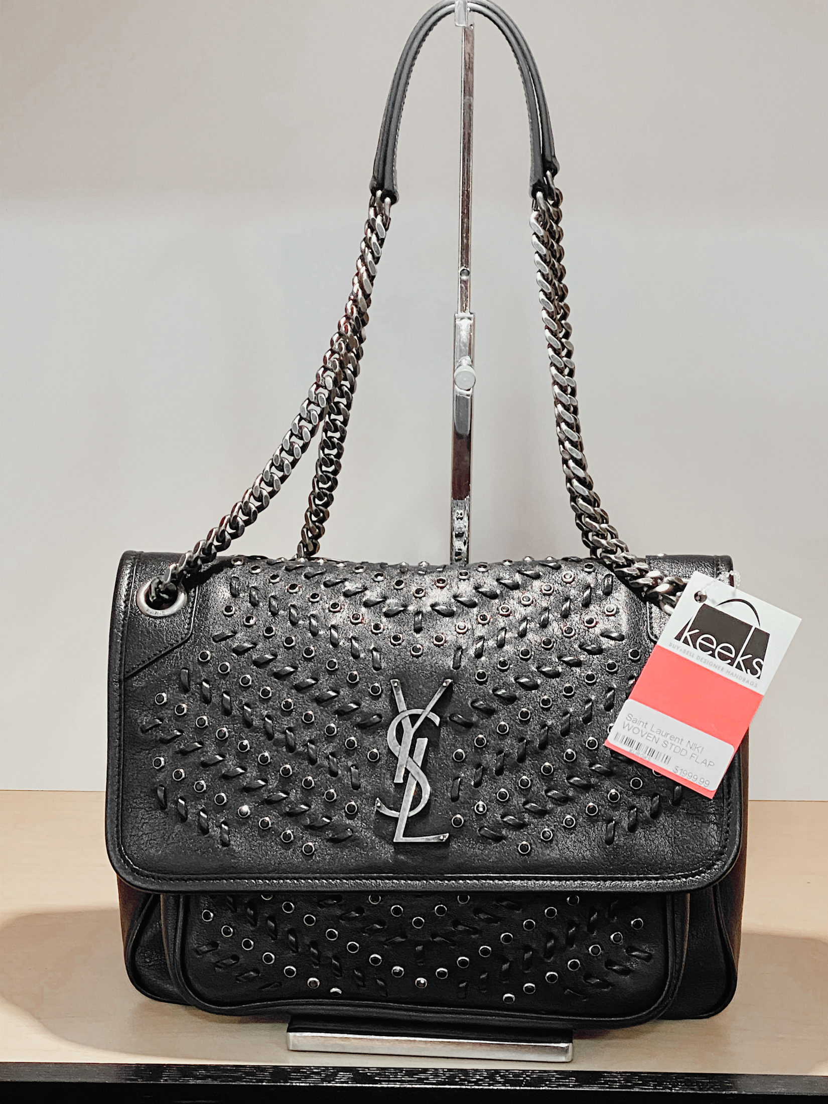 Yves Saint Laurent Niki Woven Studded Flap Bag