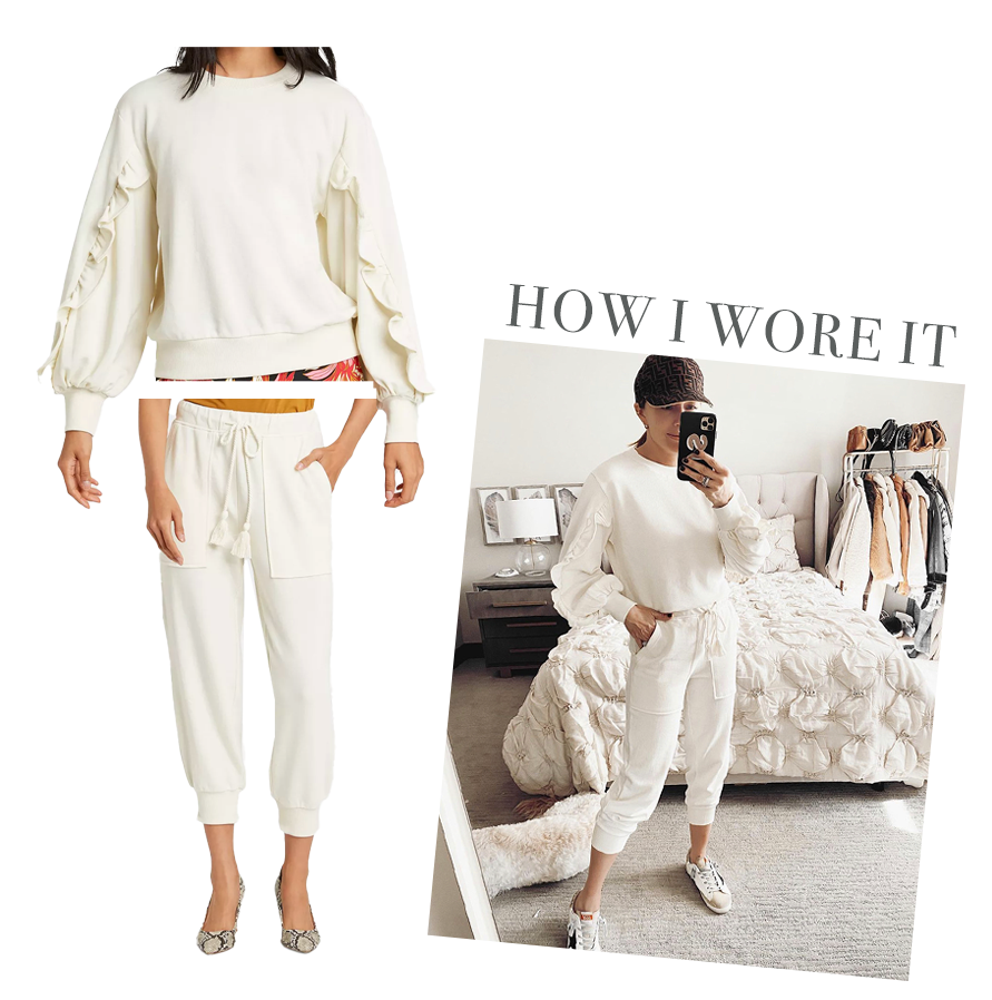 target ivory ruffle sweater with matching joggers loungewear set