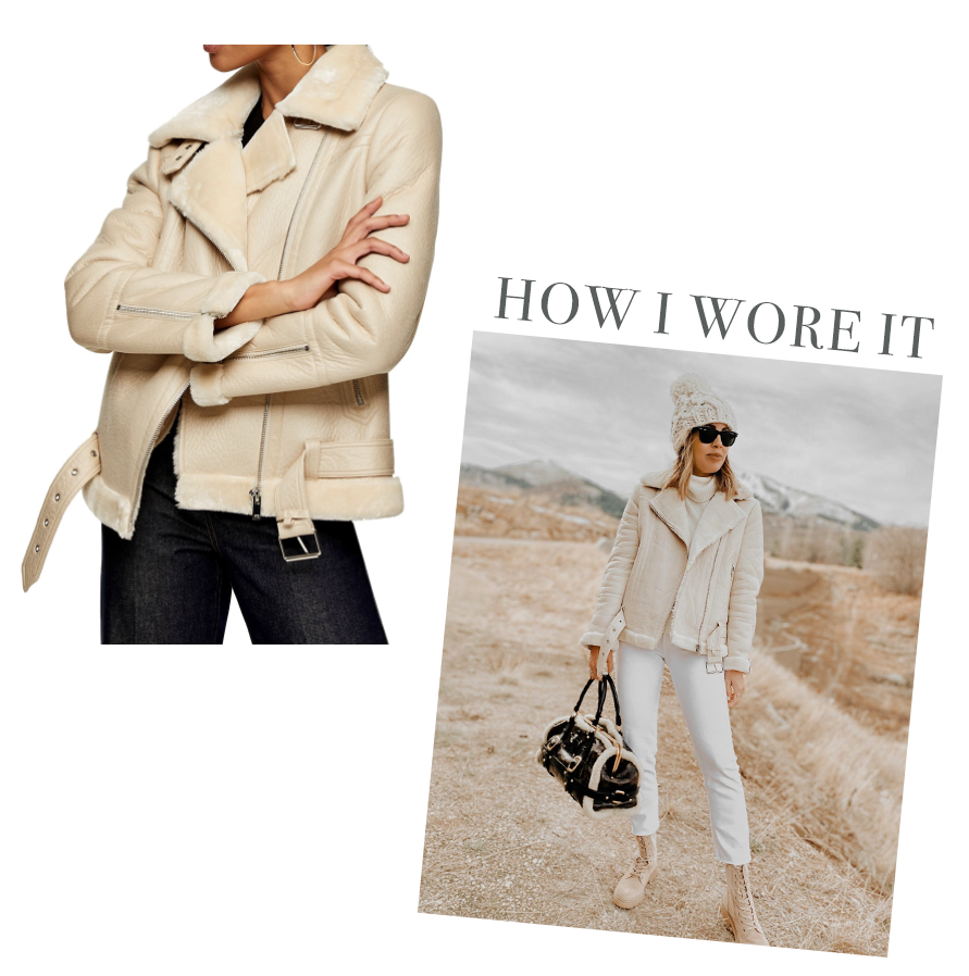 topshop fleece and faux fur cream moto jacket