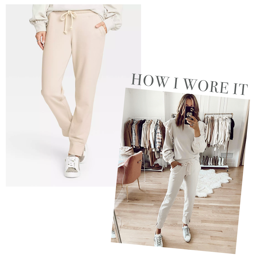 target cream slit hem joggers with matching sweatshirt