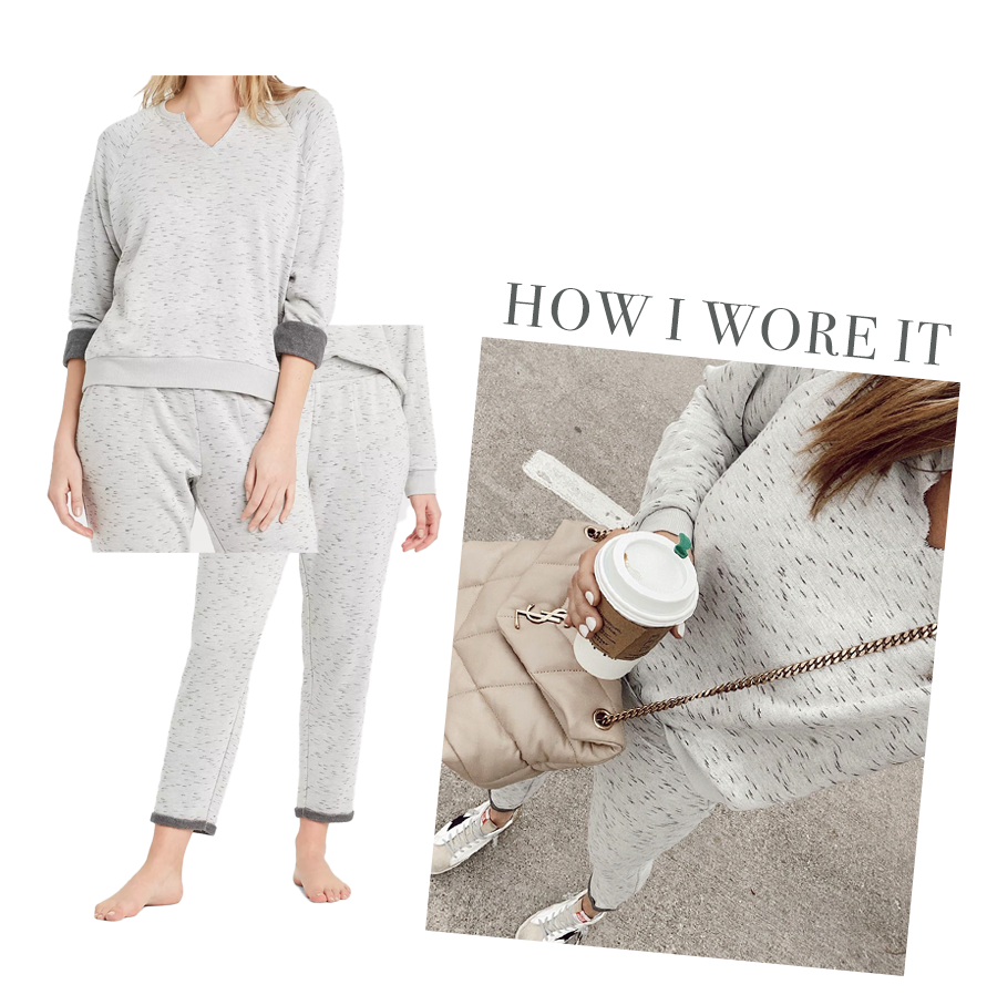 jaime shrayber wearing target two tone fleece loungewear set