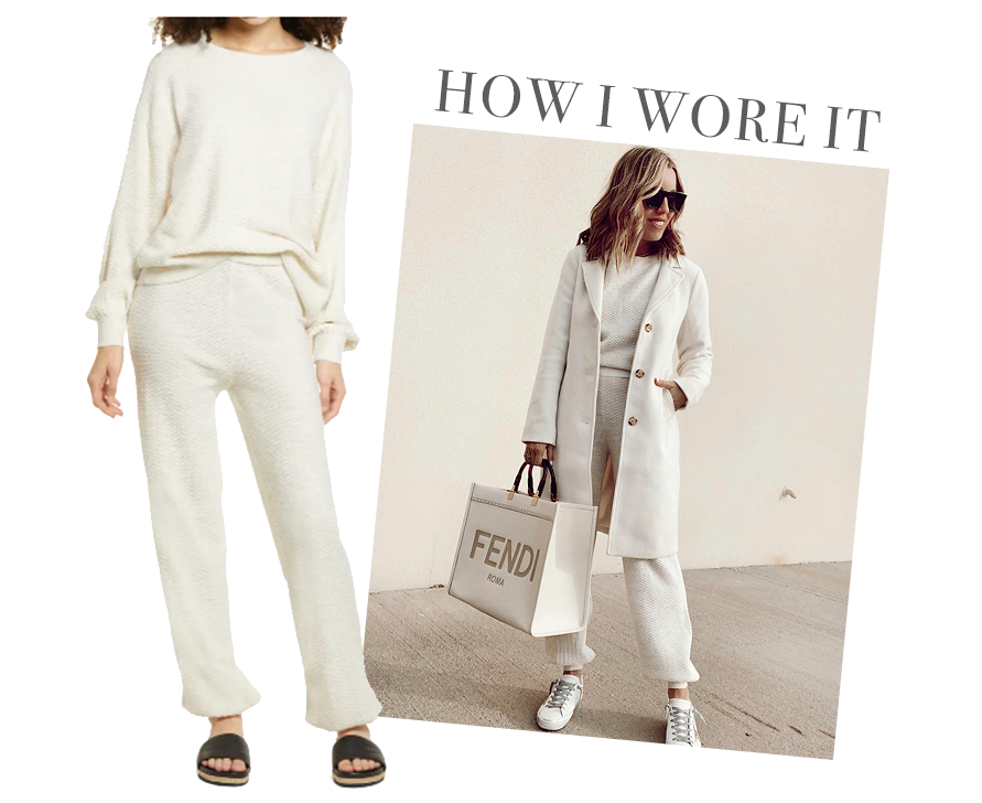 jaime shrayber wearing matching nordstrom birch white loungewear set