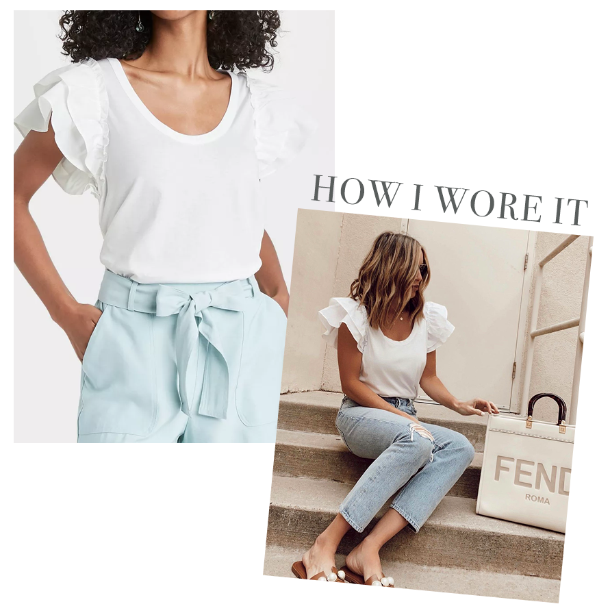 target white ruffle short sleeve top