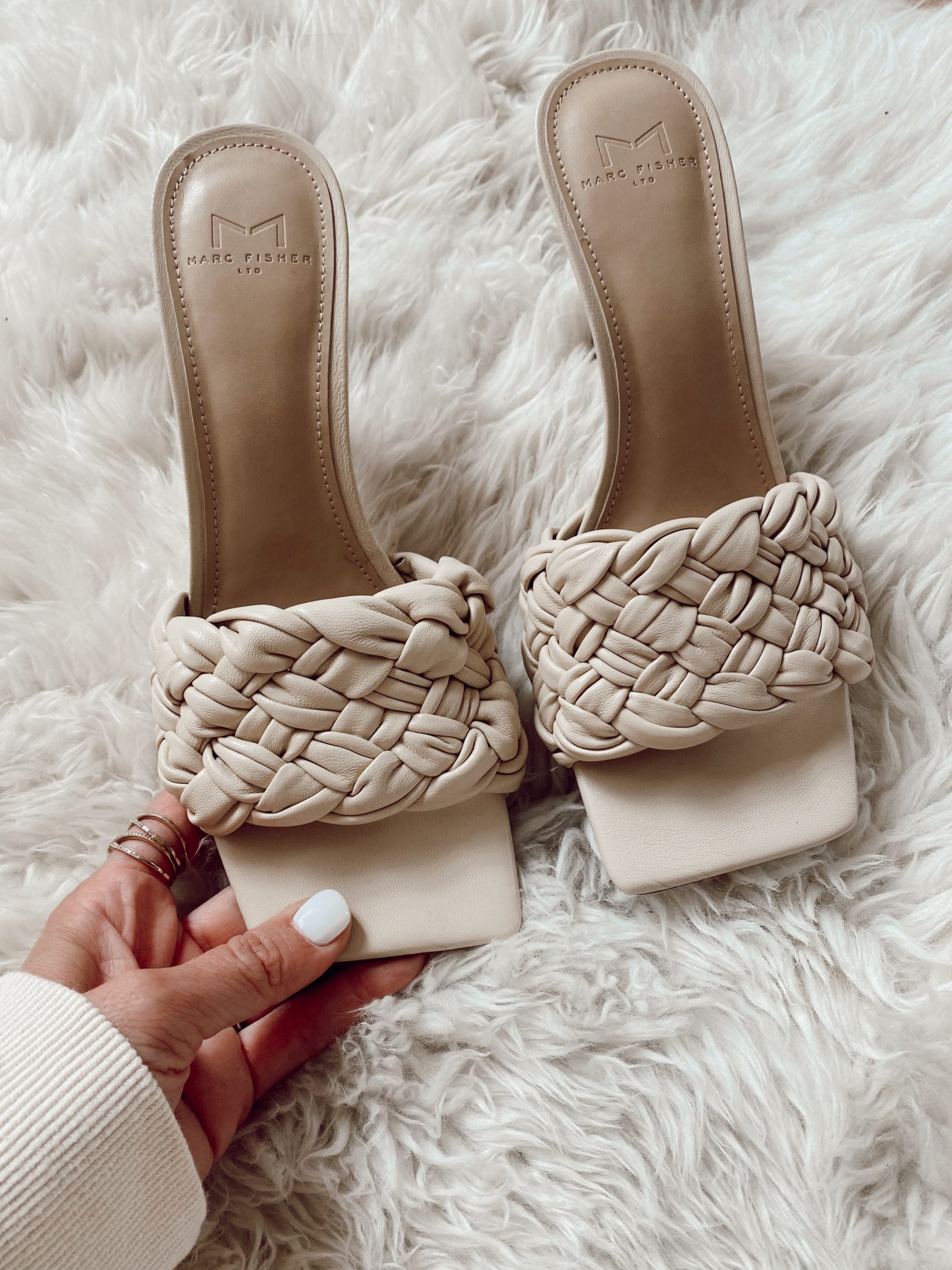 marc fisher neutral draya braided high heels sandals