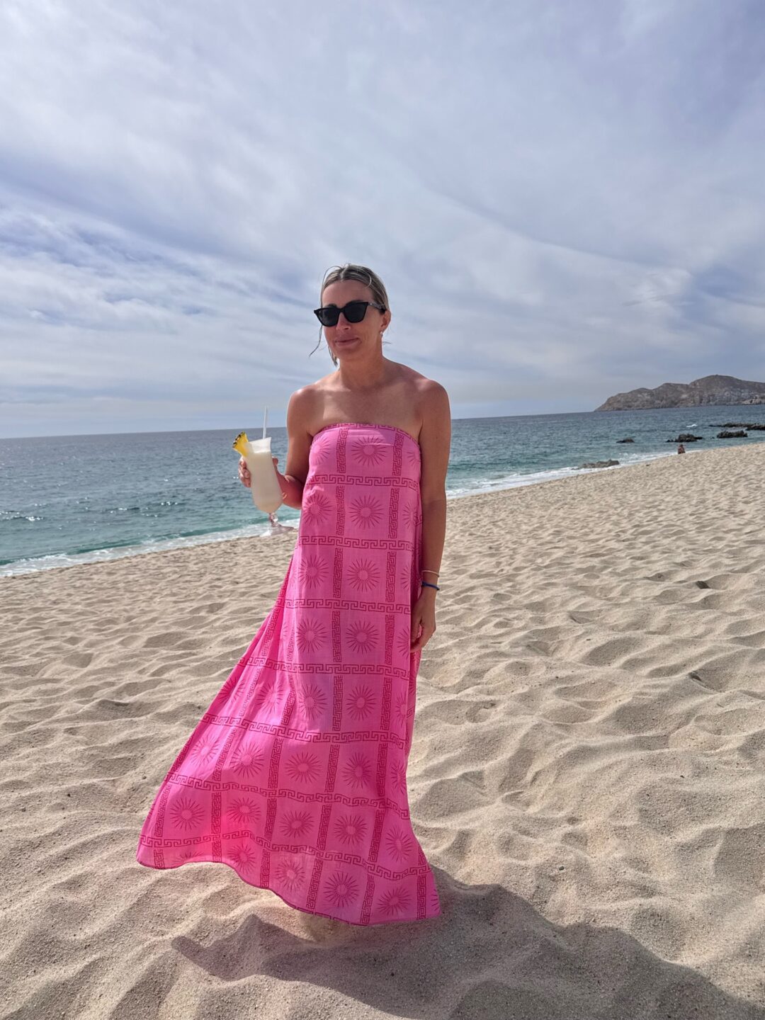 strapless pink maxi dress