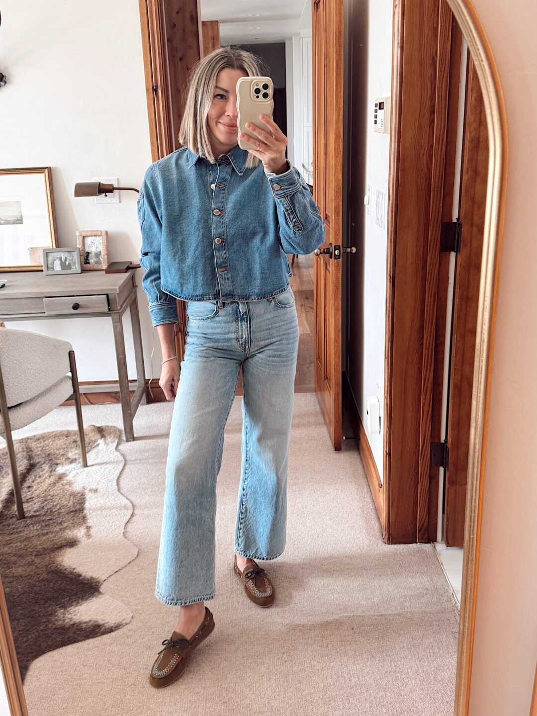 cropped zara denim top with denim jeans